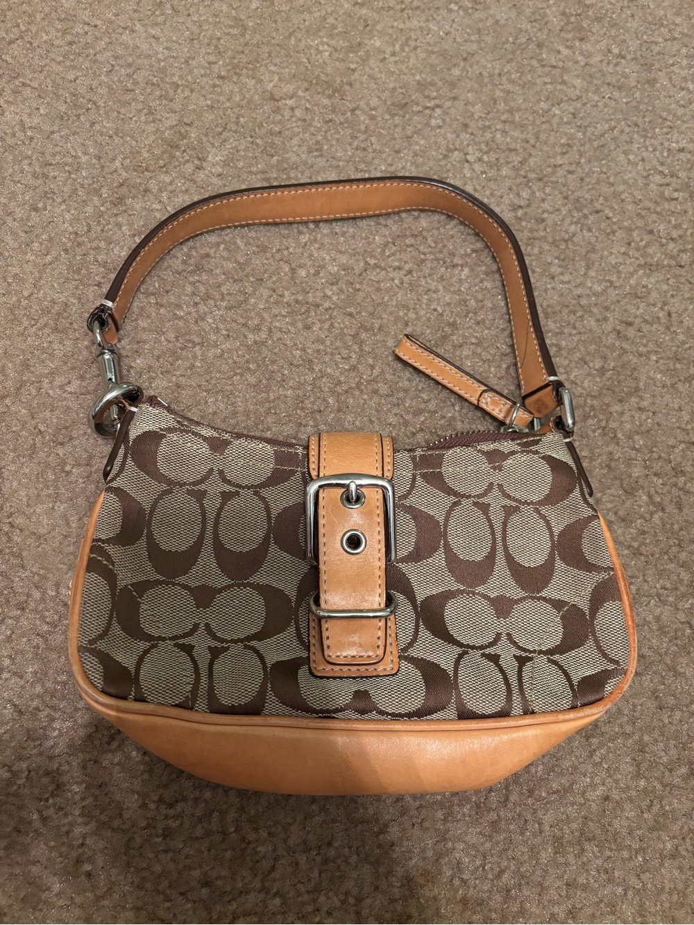 Vintage Coach 6362 Signature Demi Buckle Mini Shoulder Bag Brown Soho Baguette